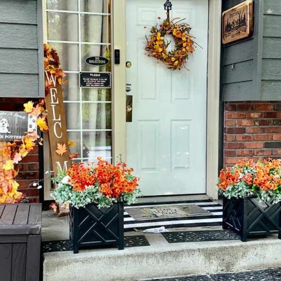 22" Fall Autumn Wreaths for Front Door Orange Daisy Wreath with Grain Ears - Picture 5 of 12